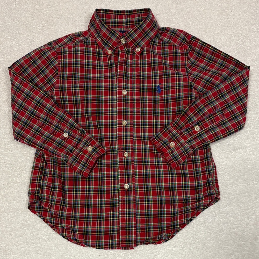Ralph Lauren Blue Label Red Plaid Kids Button Down long sleeve Shirt boys 4t